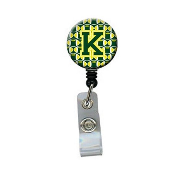 Carolines Treasures Letter K Football Green and Yellow Retractable Badge Reel CJ1075-KBR